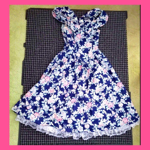 Vintage 80s Does 50s ALL THAT JAZZ Floral Party Dress - Picture 6 of 8